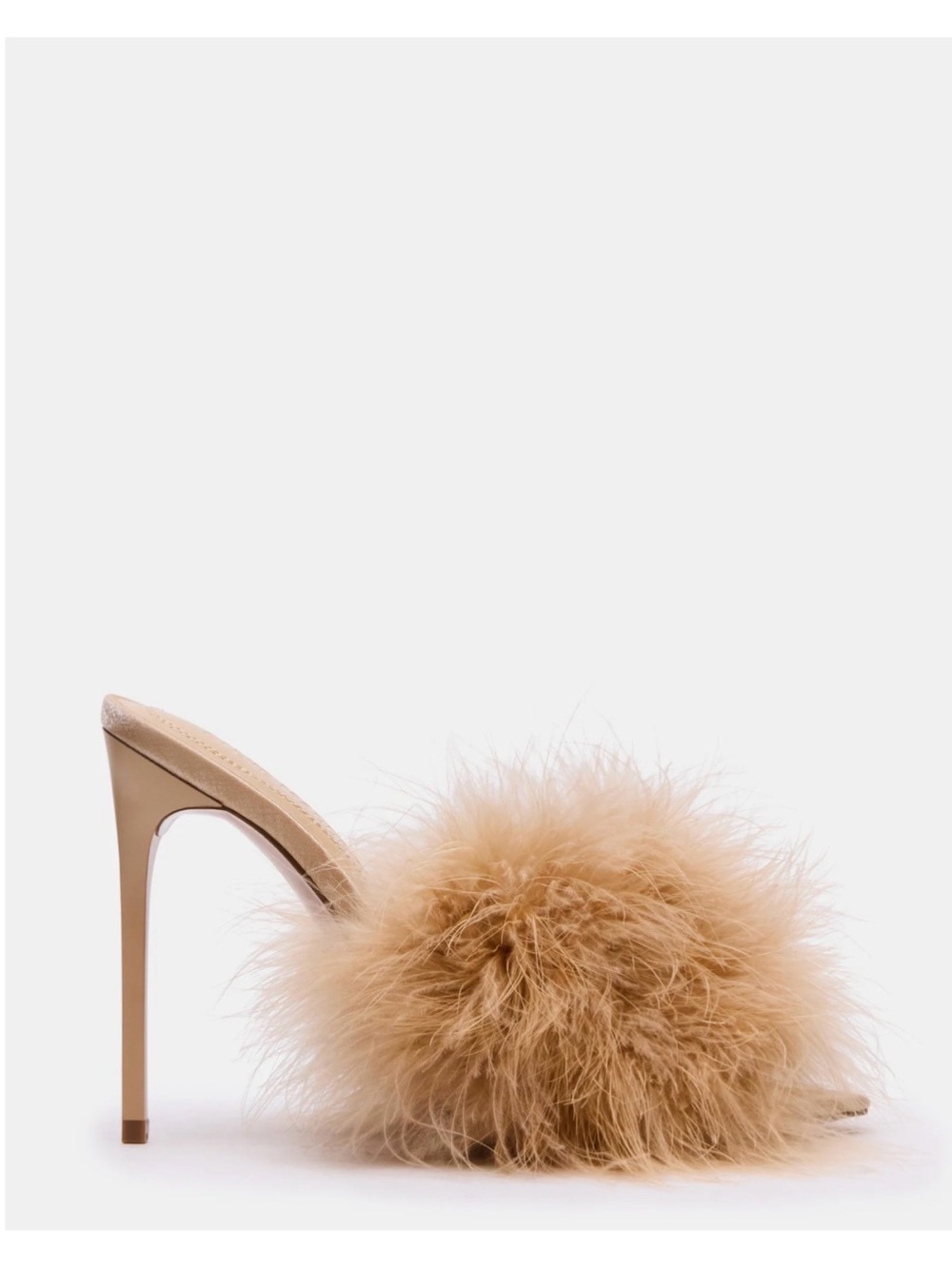 Ashbey Feather-Trim High Heel Mule, Never Worn
